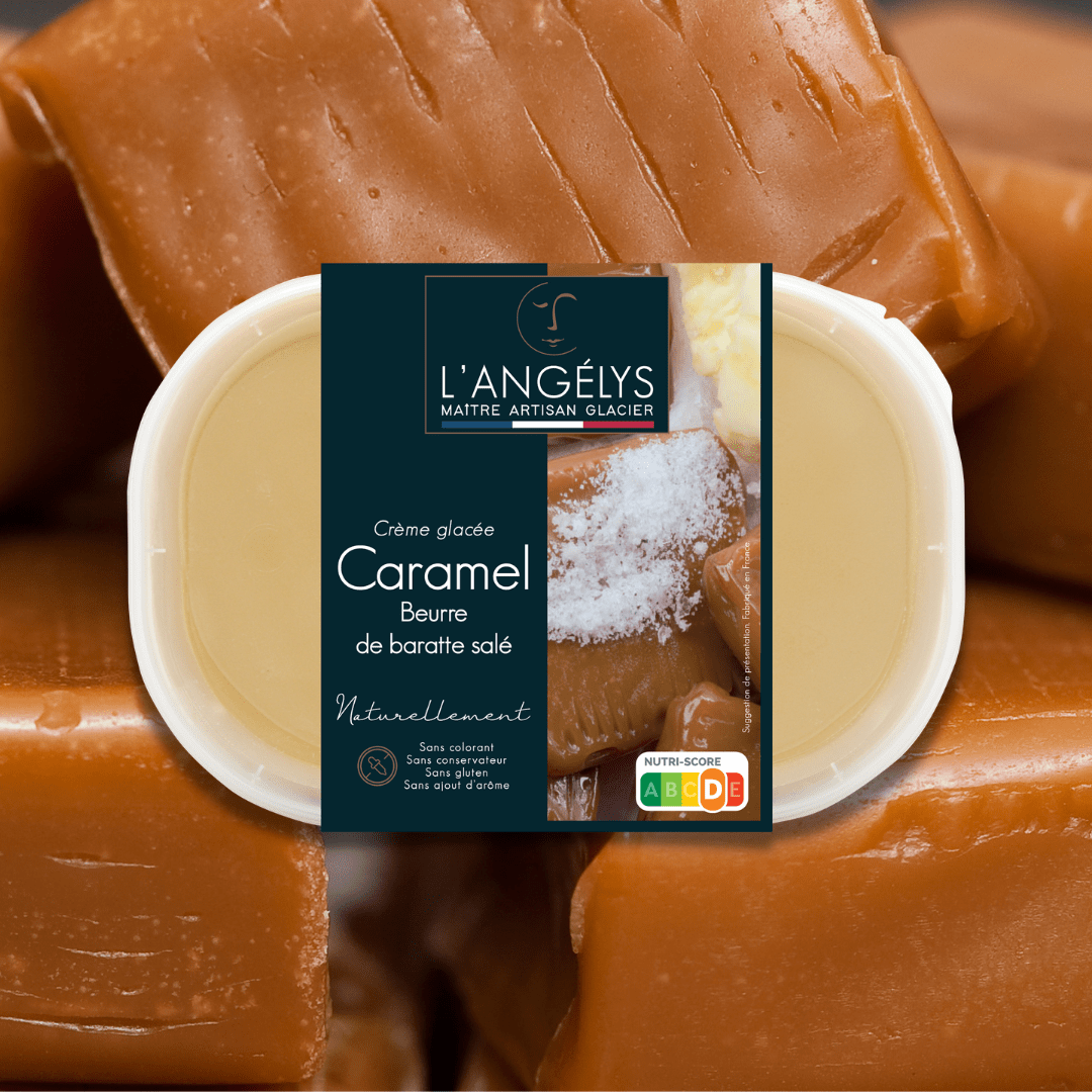 Bac de crème glacée caramel beurre salé L'angelys 450g sur